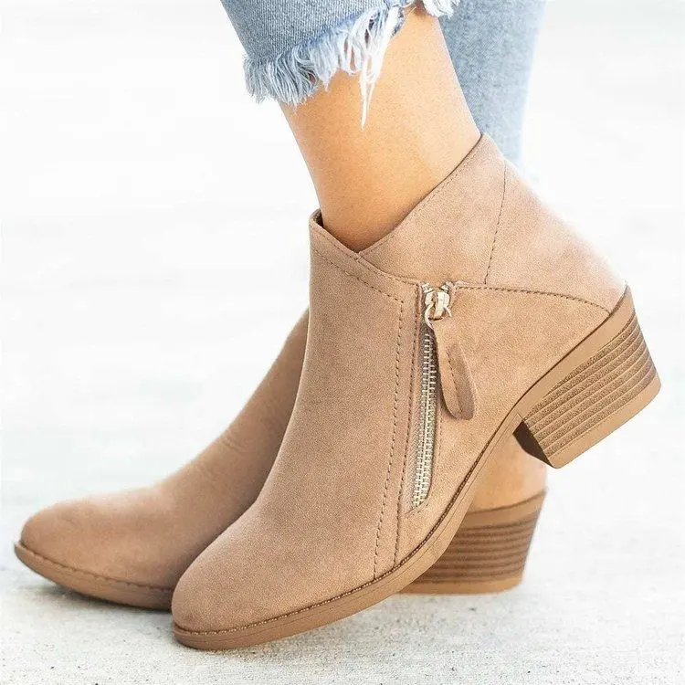 Casual Chunky Heel Zipper Short Boots