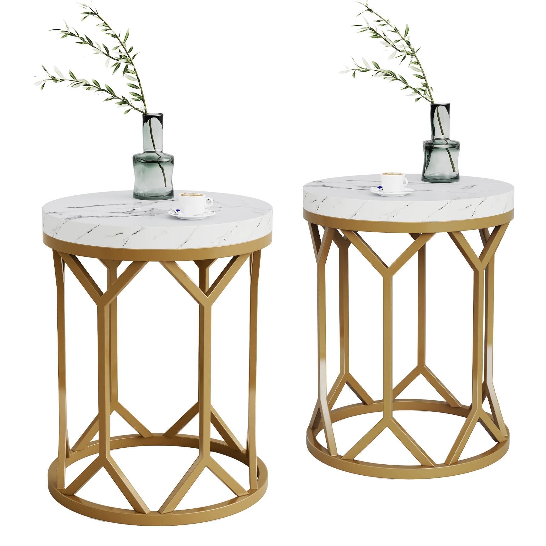 Modern End Table, Round Faux Marble Side Table for Living Room