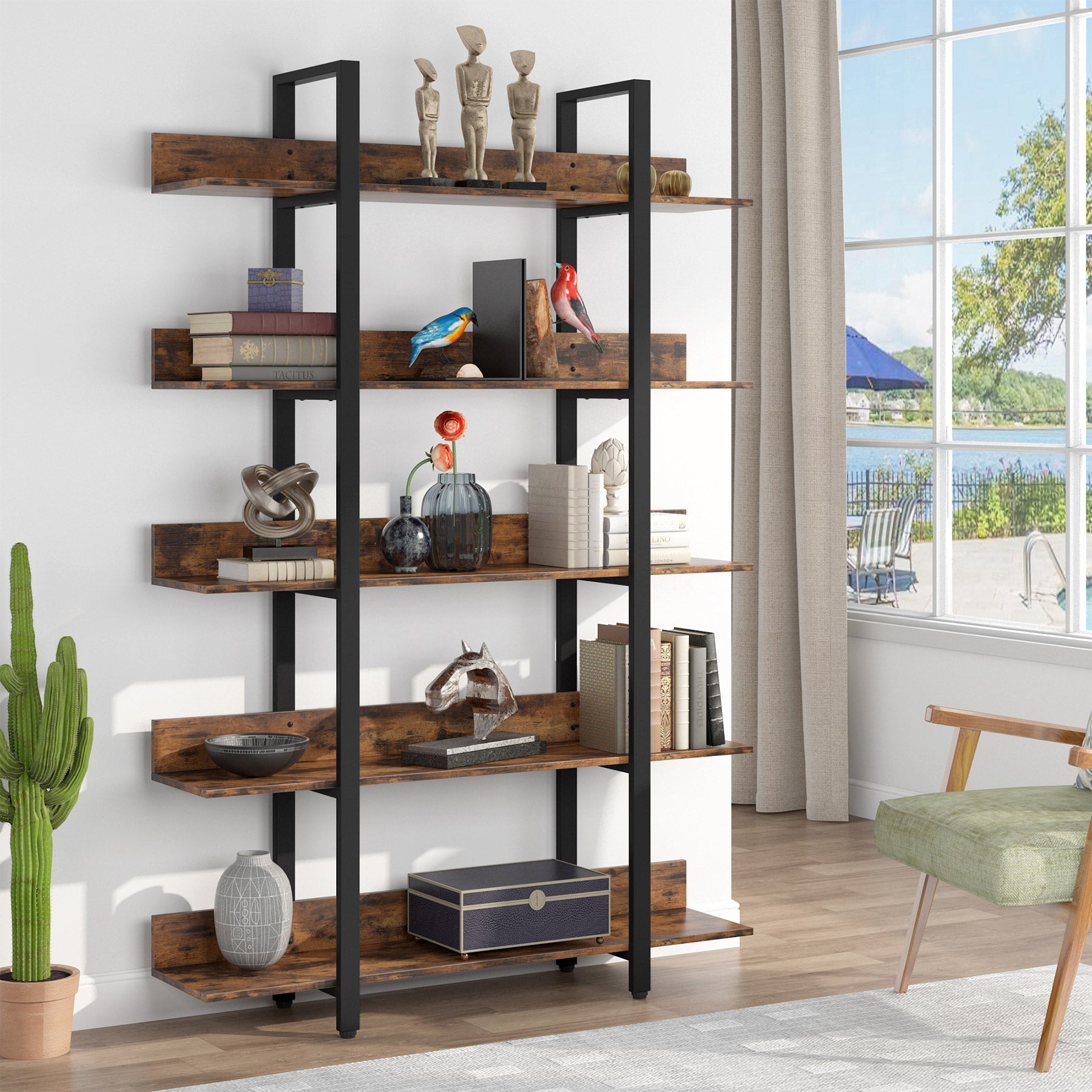 5-Tier Bookshelf, Industrial 5-Shelf Etagere Bookcase