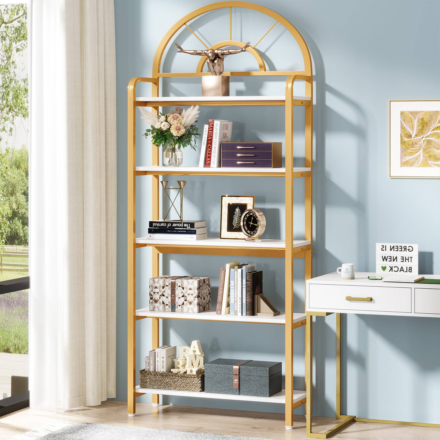 Tribesigns Bookshelf, 5-Tier Modern Arched Etagere Bookcase Storage Rack