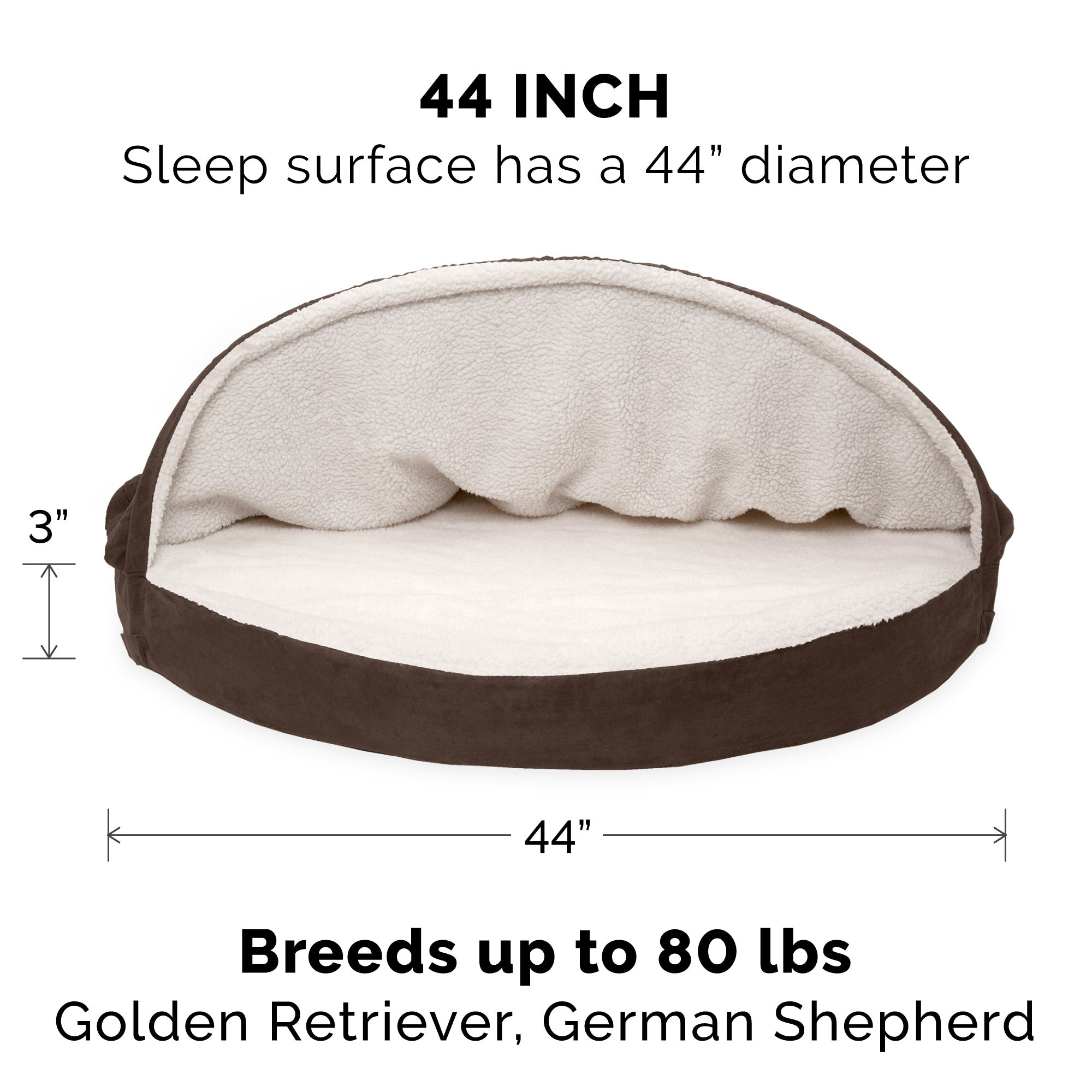 FurHaven | Cooling Gel Faux Sheepskin Snuggery Pet Bed for Dogs and Cats， Espresso， 44-Inch