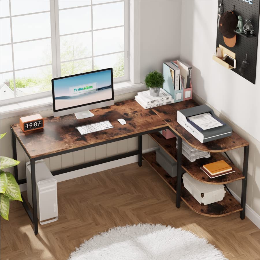 Industrial L-Shaped Desk Writing Desk with Storage Shelves