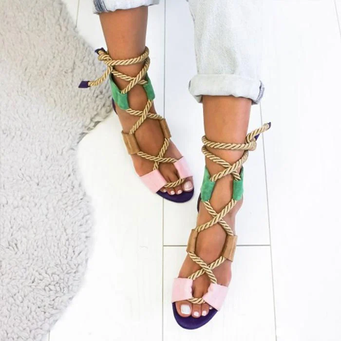 Color Block Chunky Low Heeled Peep Toe Date Travel Sandals