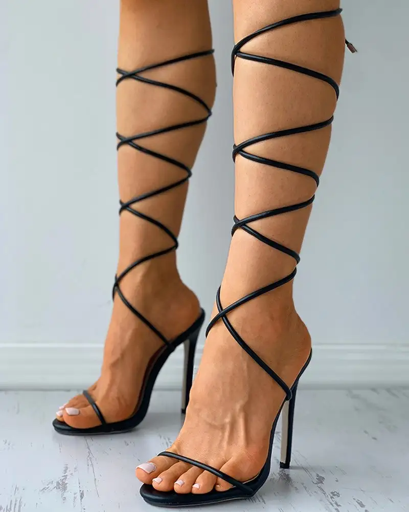 Squrae Toe Strappy Stiletto Heels