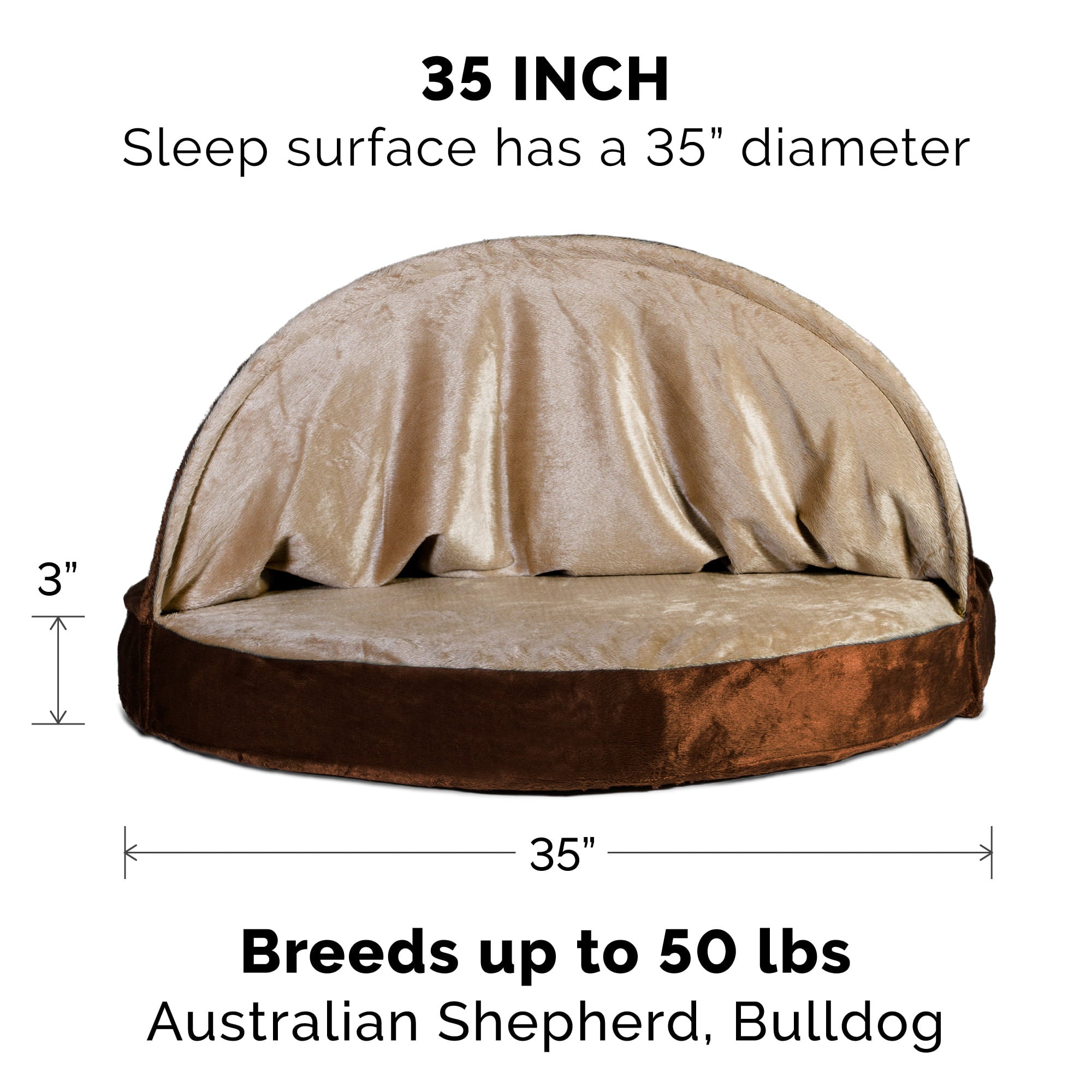 FurHaven Pet Dog Bed | Orthopedic Microvelvet Snuggery Burrow Pet Bed for Dogs and Cats， Espresso， 35-inch