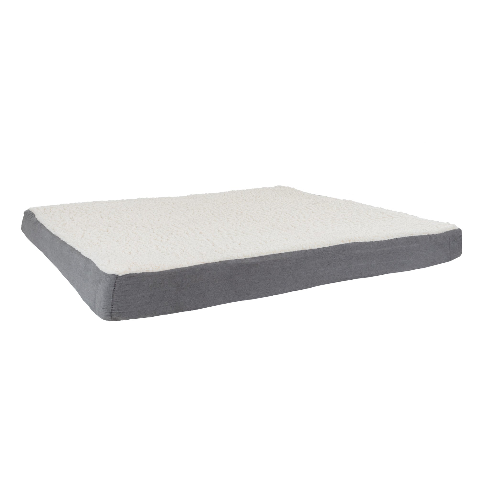 Orthopedic Dog Bed - 2-Layer 44x35-Inch Memory Foam Pet Mattress with Machine-Washable Sherpa Cover for Large Dogs up to 100lbs by PETMAKER (Gray)