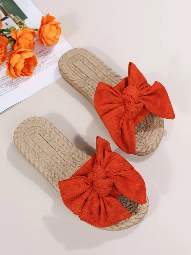 Soft Slippers With Bow Woven Bottom