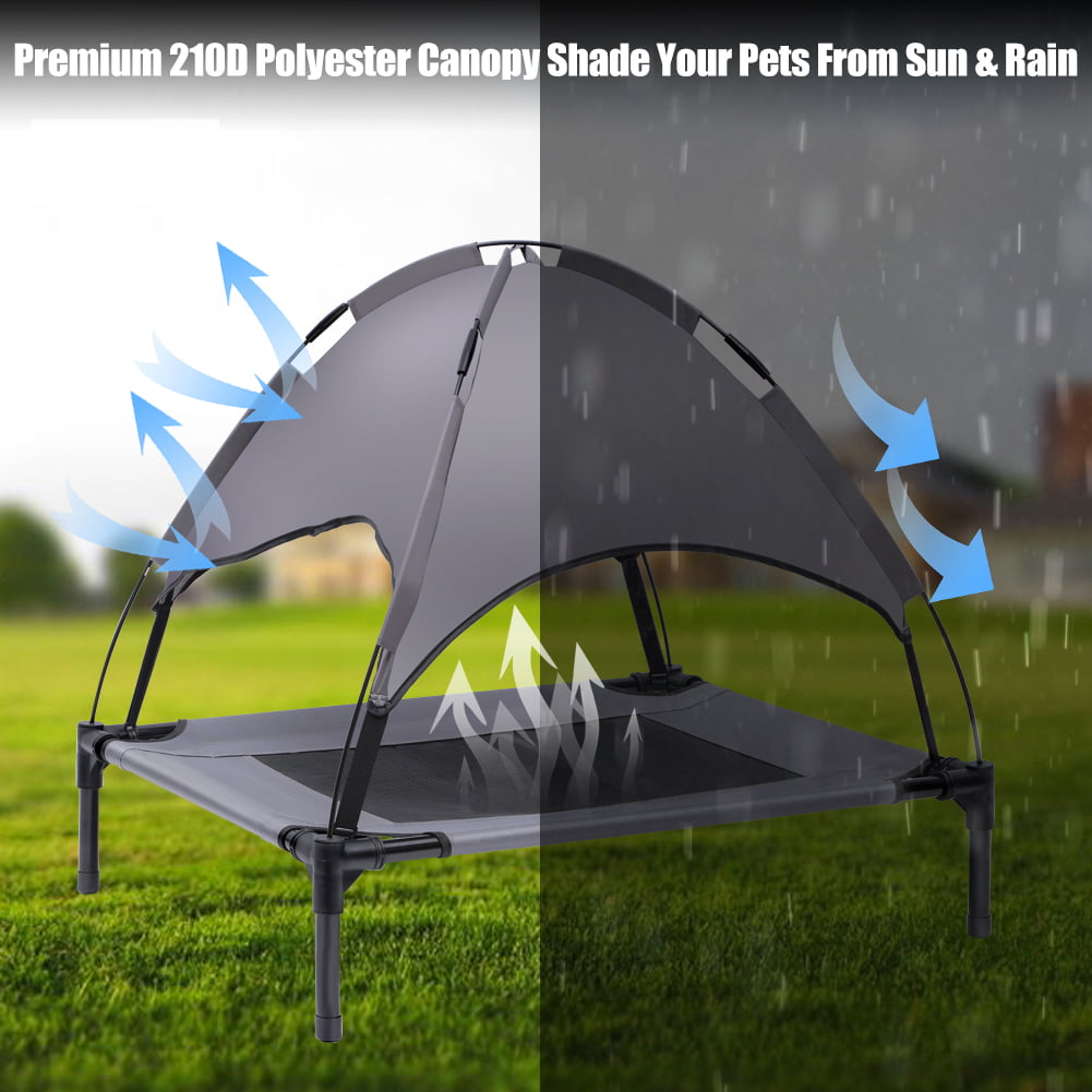 Elevated Dog Bed With Canopy， Outdoor Dog Bed， Pet Canopy With Cot， Premium 210D Polyester Canopy， Deluxe 600D PVC W/ 2x1 Textilene， Portable Raised Dog Cot， Extra Carrying Bag Medium
