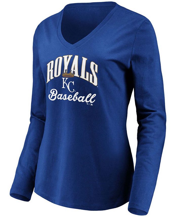 Women's Royal Kansas City Royals Victory Script V-Neck Long Sleeve T-shirt