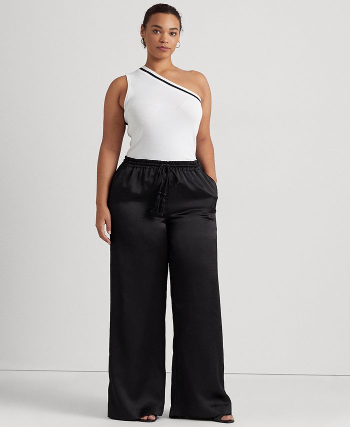 Plus Size Satin Wide-Leg Pants