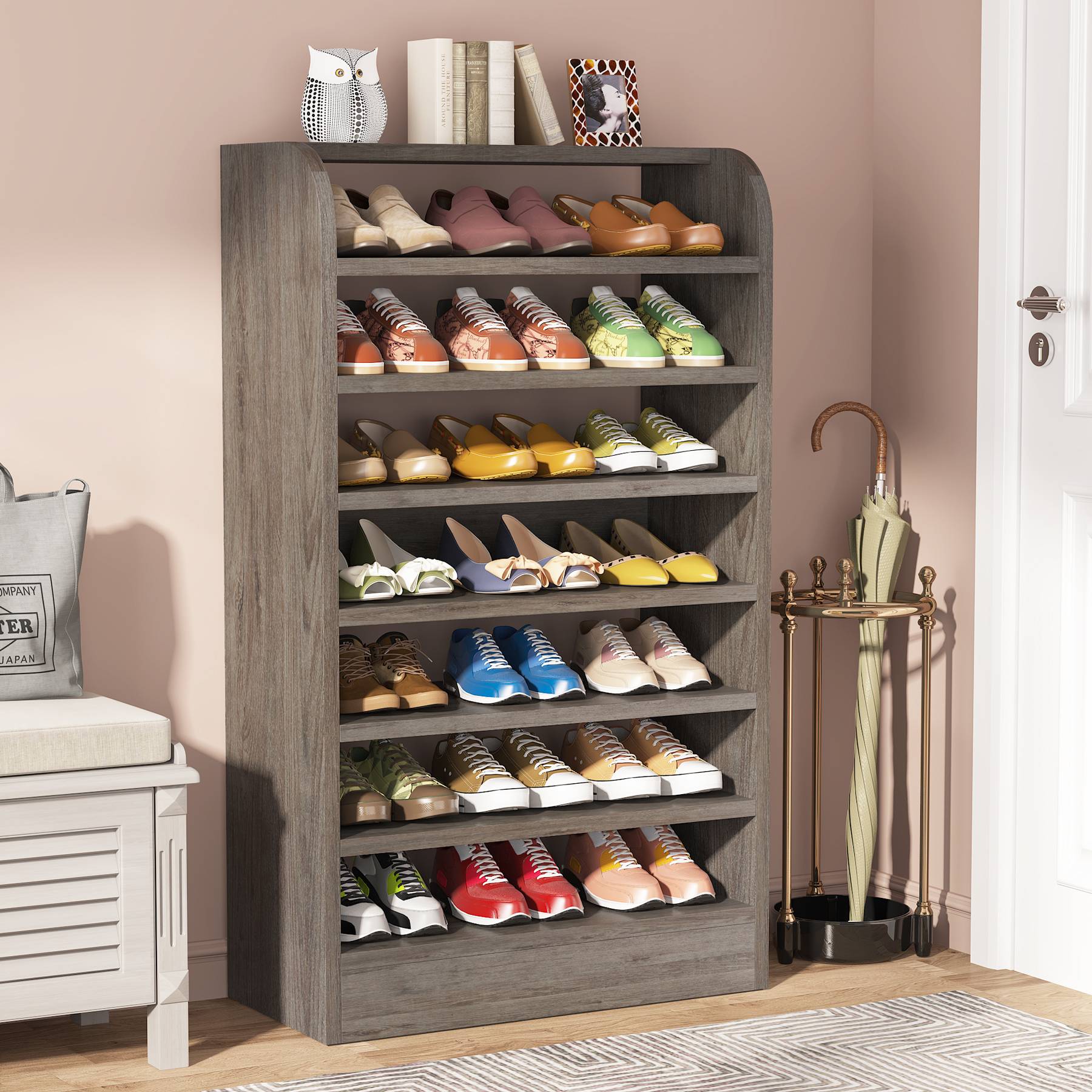 8-Tier Shoe Rack, Wooden Shoe Shelf Shoe Storage Cabinet