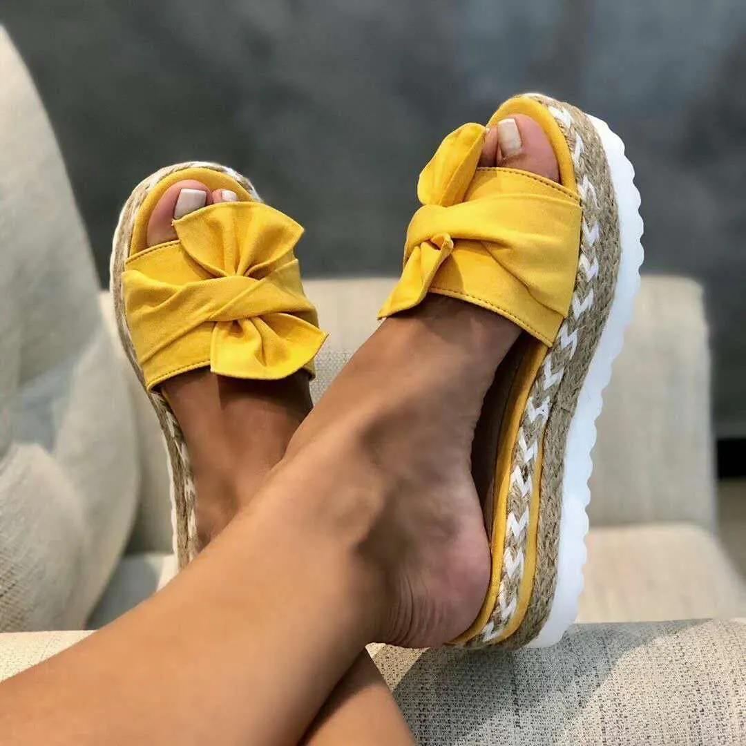 2020 Women Sandals Summer Beach Flip Flops Female Platform Shoes Ladies Casual Beach Slippers Fashion Solid Bow Zapatos Mujer