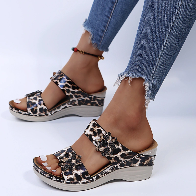 2022🌹New Leopard Print Leather Wedge Soft Sole Sandals