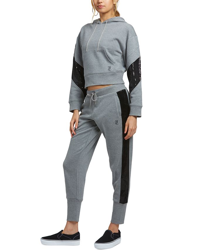 Women's Mid-Rise Sequin-Trim Logo Joggers