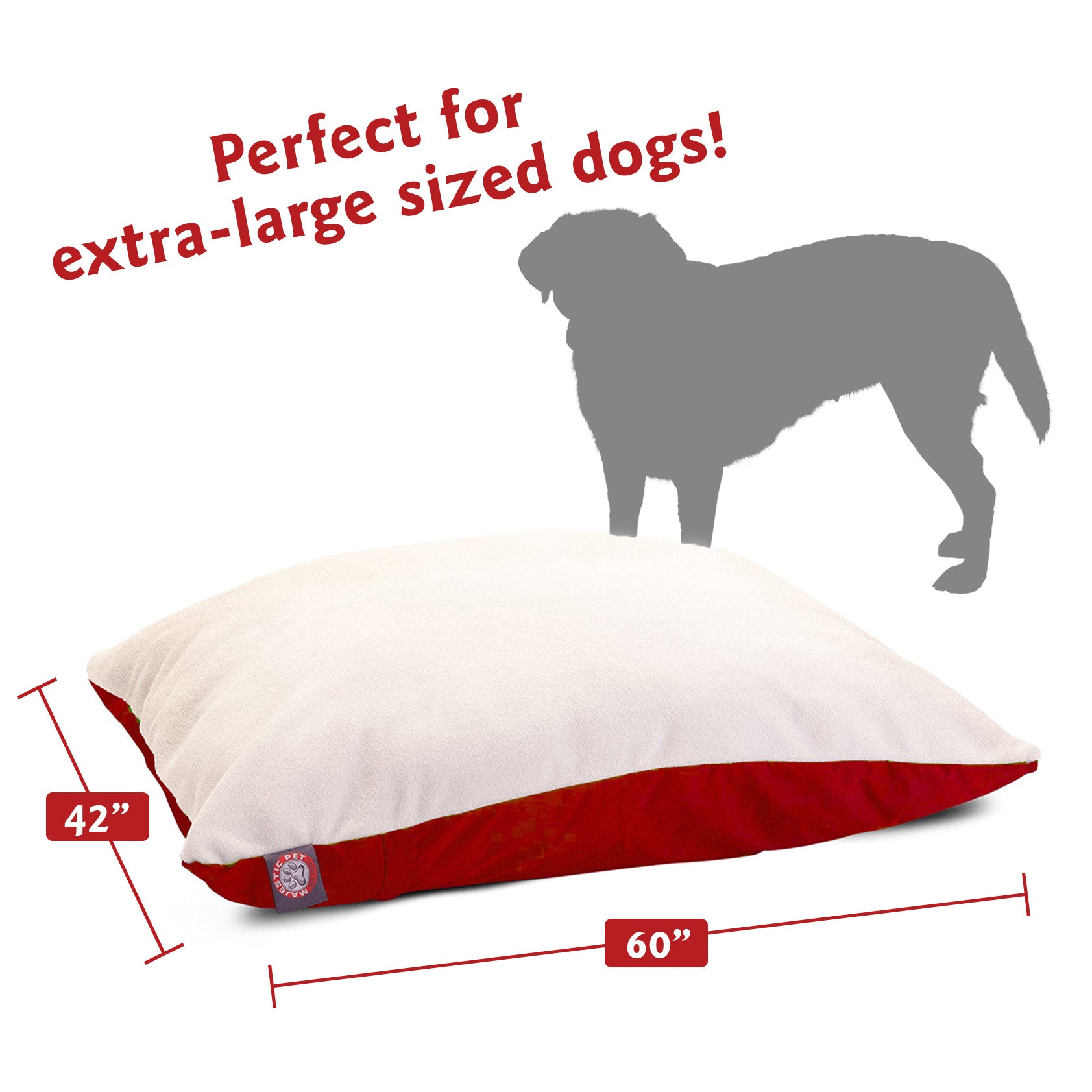 Majestic Pet | Poly/Cotton Rectangular Pillow Pet Bed For Dogs， Removable Cover， Red， Large