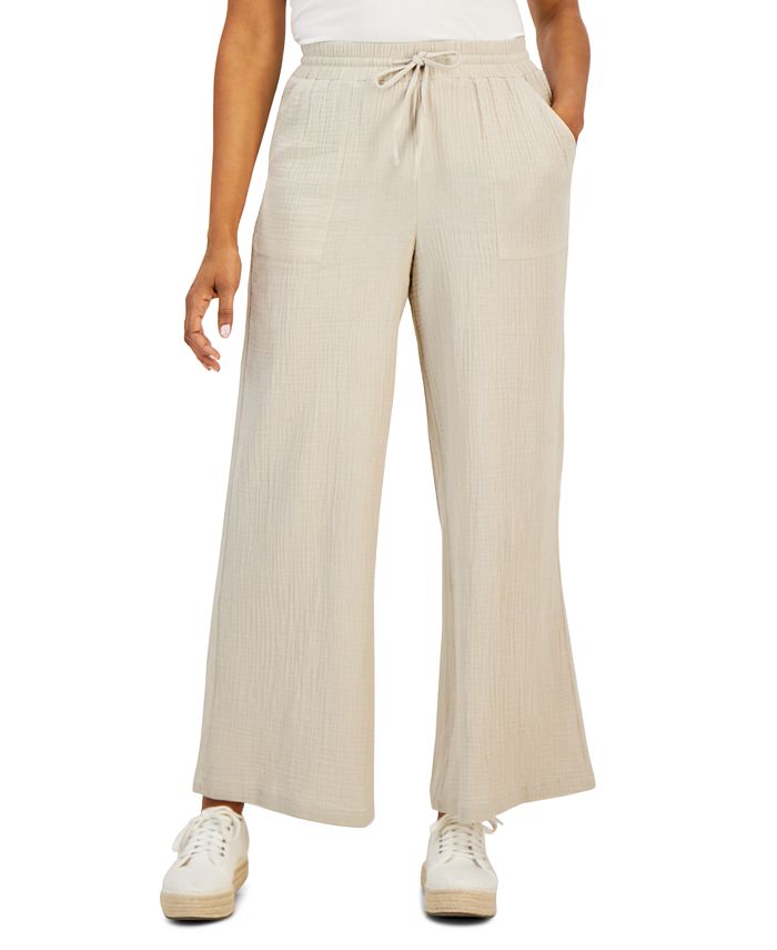 Women's Pull-On Crinkled Wide-Leg Pants， Created for Macy's