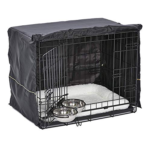 iCrate Dog Crate Starter Kit | 24-Inch Dog Crate Kit Ideal for Small Dog Breeds (weighing 13 - 25 Pounds) || Includes Dog Crate， Pet Bed， 2 Dog Bowls and Dog Crate Cover (Black)