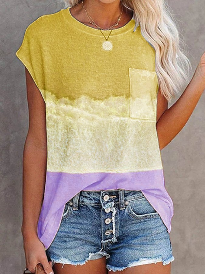 Women's Contrasting Gradient Ocean Print Casual T-Shirt