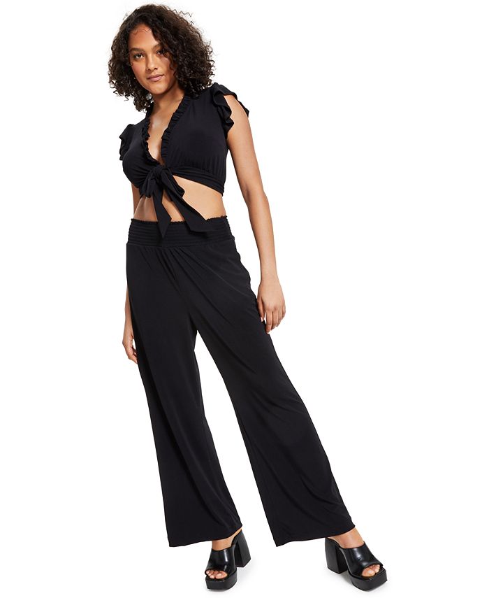Petite Wide-Leg Knit Crepe Pants， Created for Macy's