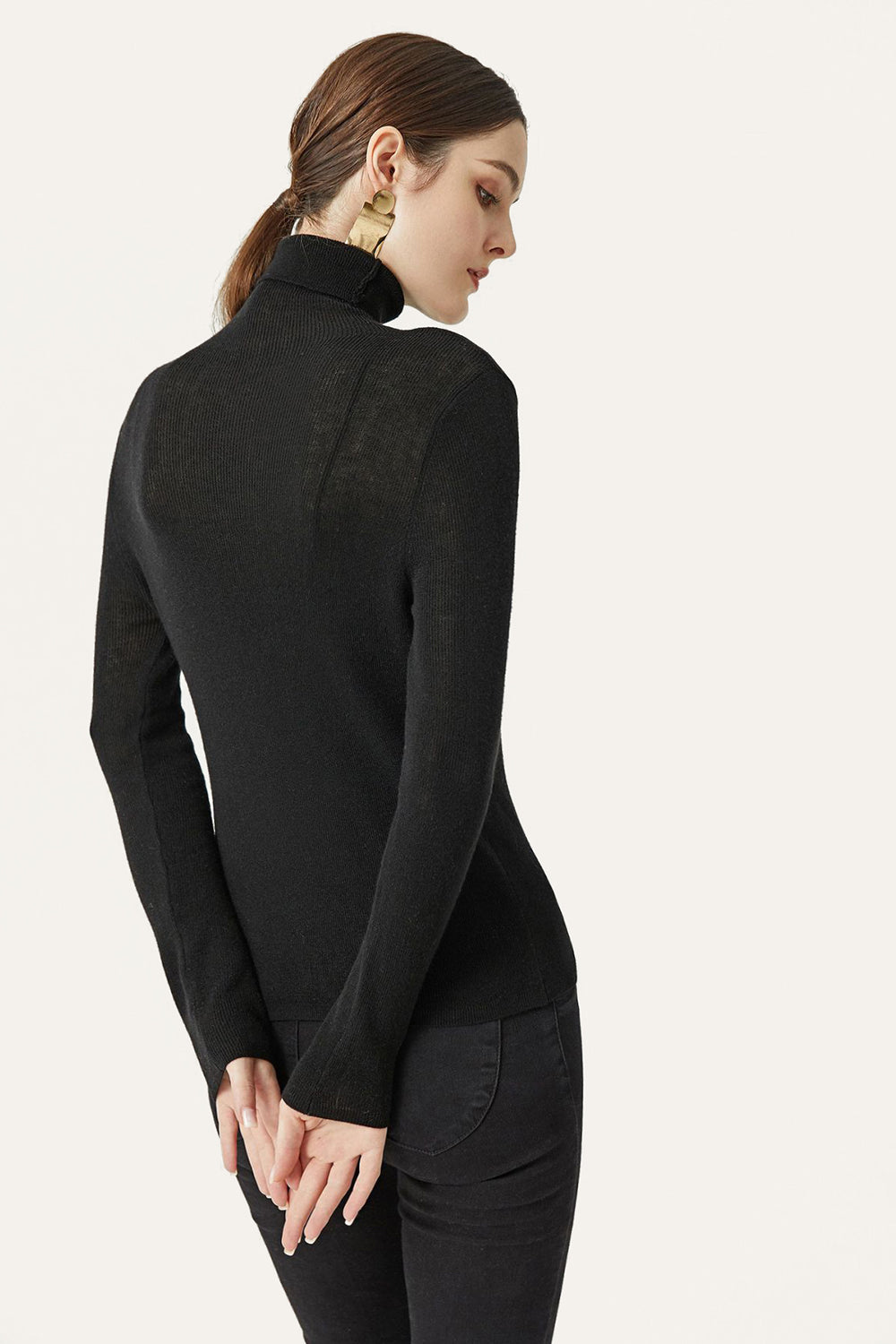 One Size Black Turtleneck Knitted Sweater