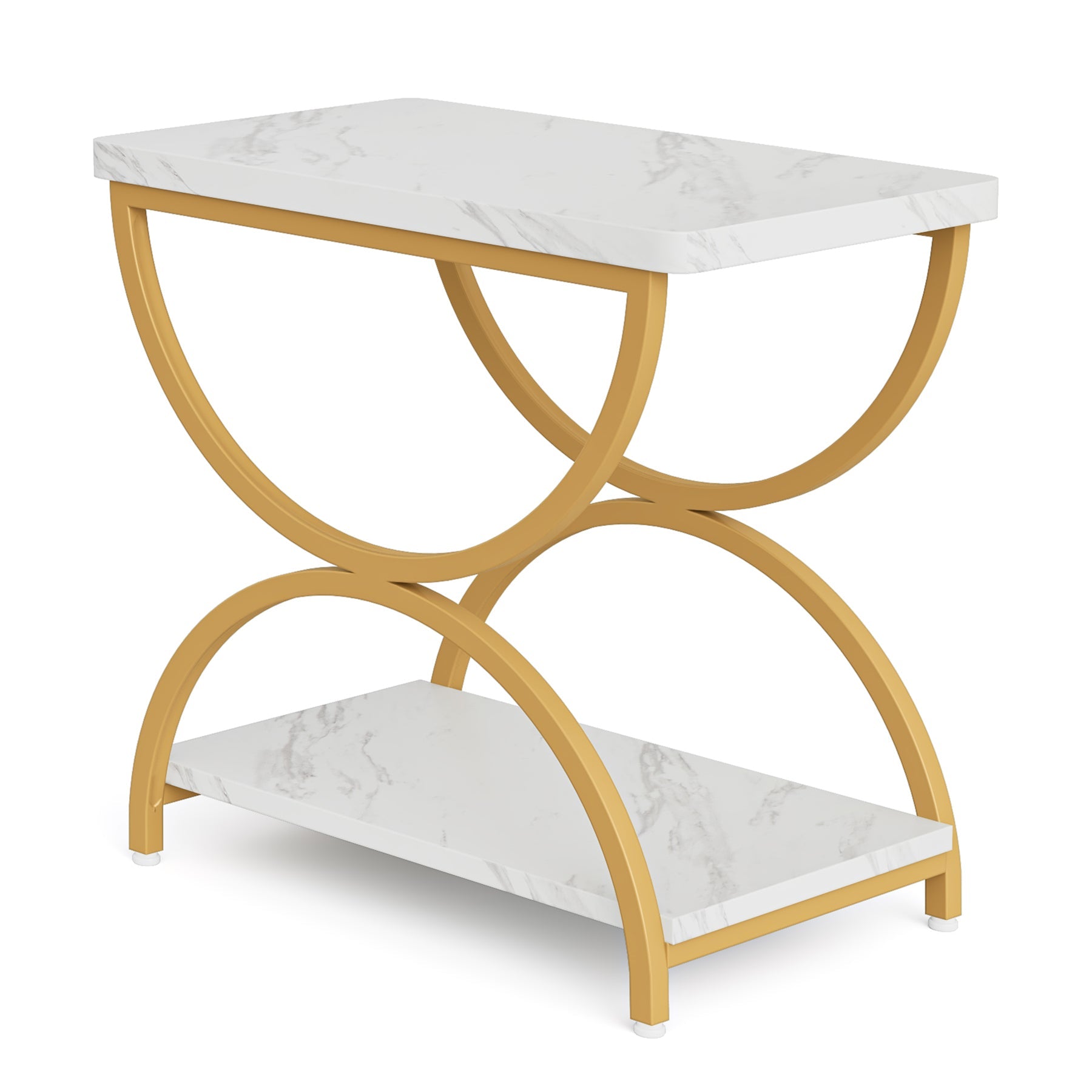 2-Tier End Table, Rectangular Side Table with Stylish Metal Frame