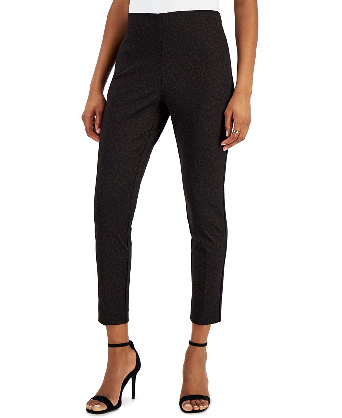 Petite Pull-On Printed Hollywood-Waist Ankle Pants