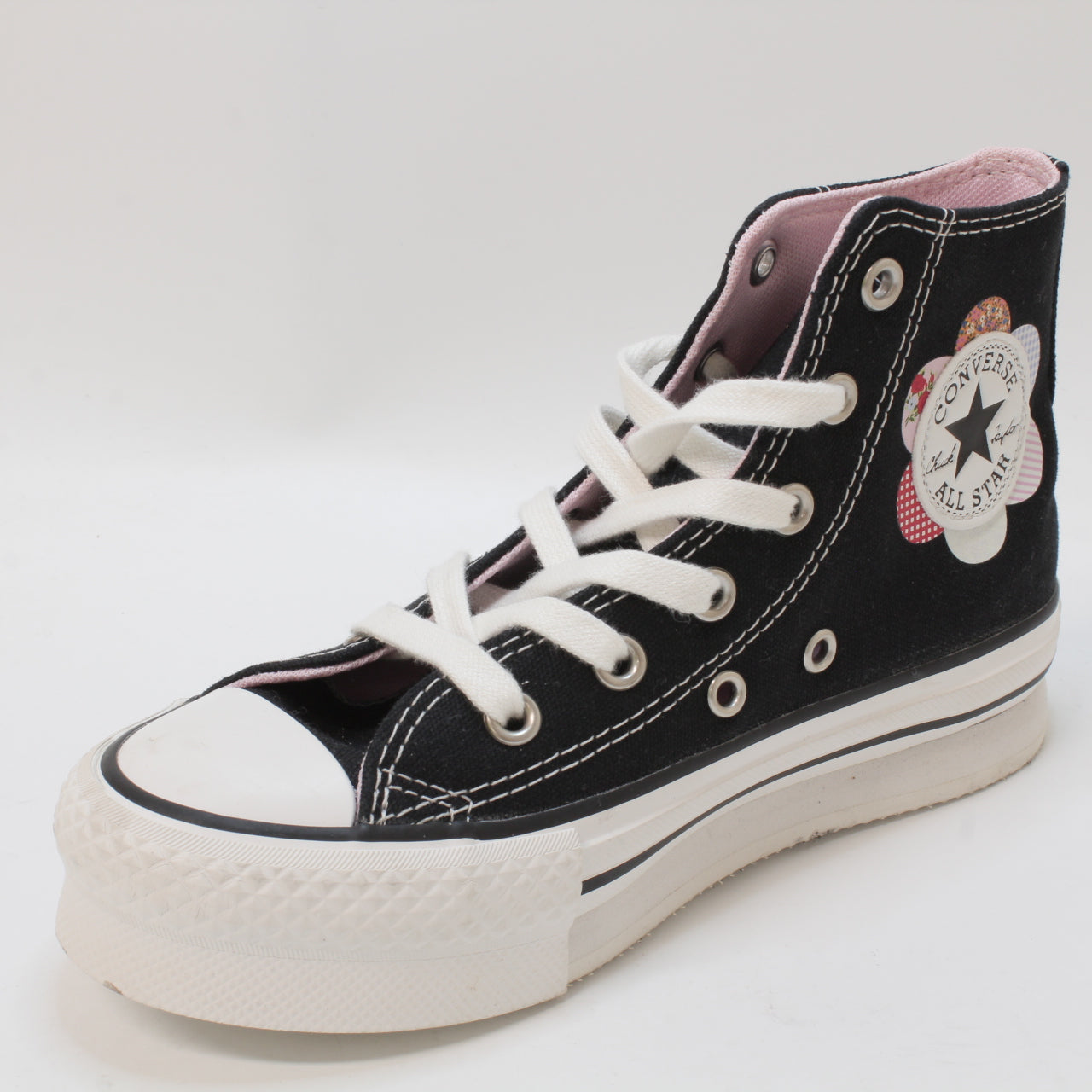 Odd Sizes - Kids Converse All Star Eva Lift Hi Youth Black Sunrise Pink Vintage White - UK Sizes Right 13 youth/Left 12 youth