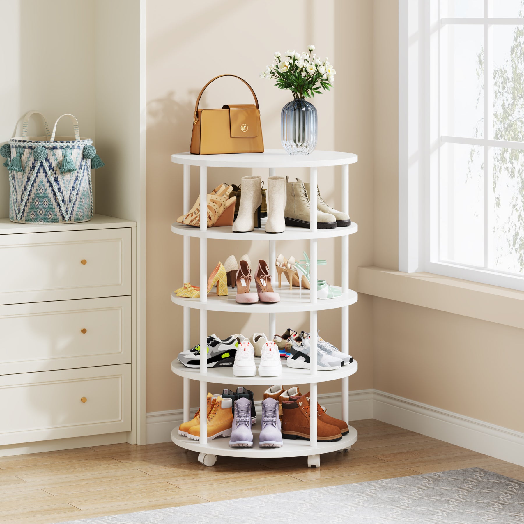 5-Tier Revolving Shoe Rack, 360° Rotating Shoe Storage Organizer