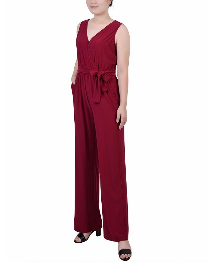 Petite Sleeveless Belted Jumpsuit