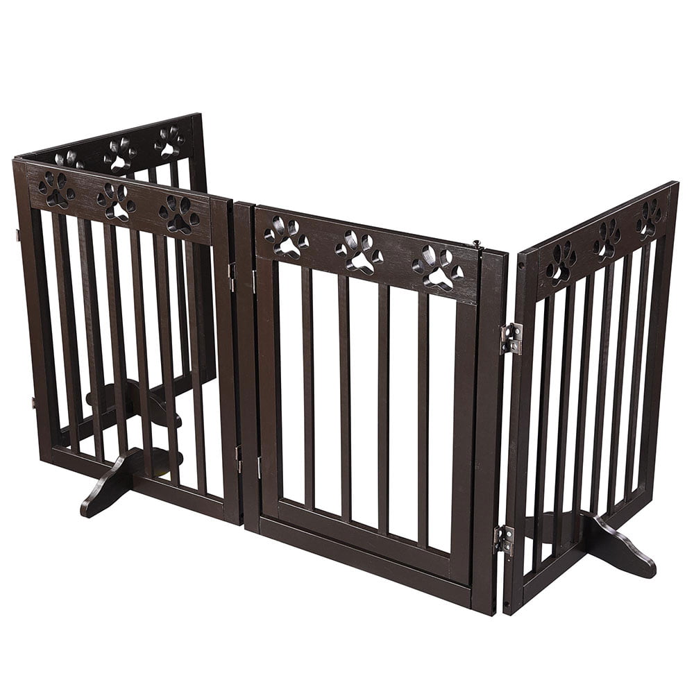 Yescom 3 Panel/4 Panel Foldable Pet Dog Gate Wooden Fence Playpen Baby Safety Gate Barrier Door for House Doorway Stairs