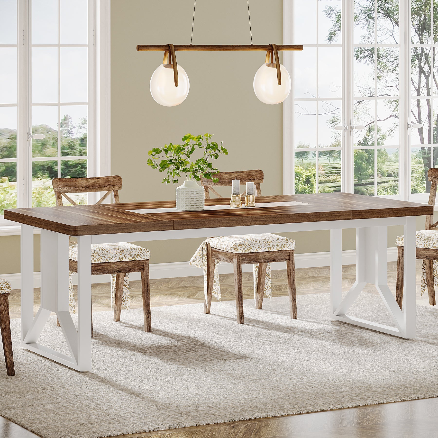 Wood Dining Table, 74.8-Inch Farmhouse Kitchen Table for 6-8 People