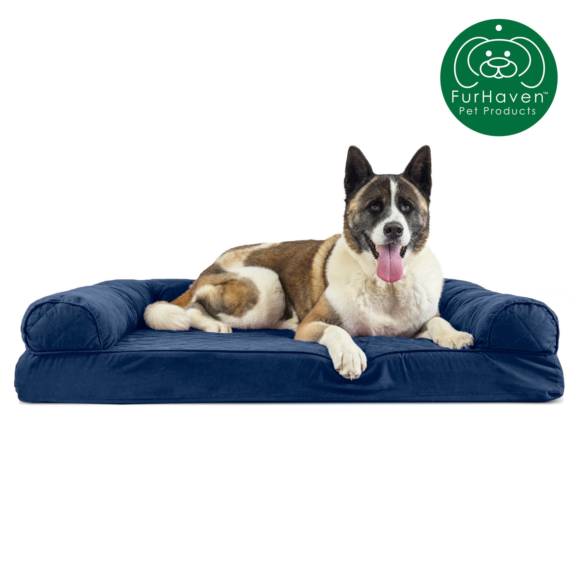 FurHaven Pet Products | Memory Foam Quilted Sofa Pet Bed for Dogs and Cats - Navy， Jumbo