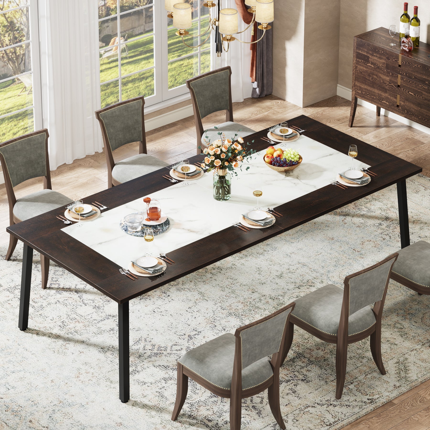 79-Inch Dining Table for 8-10 People, Modern Kitchen Dinner Table