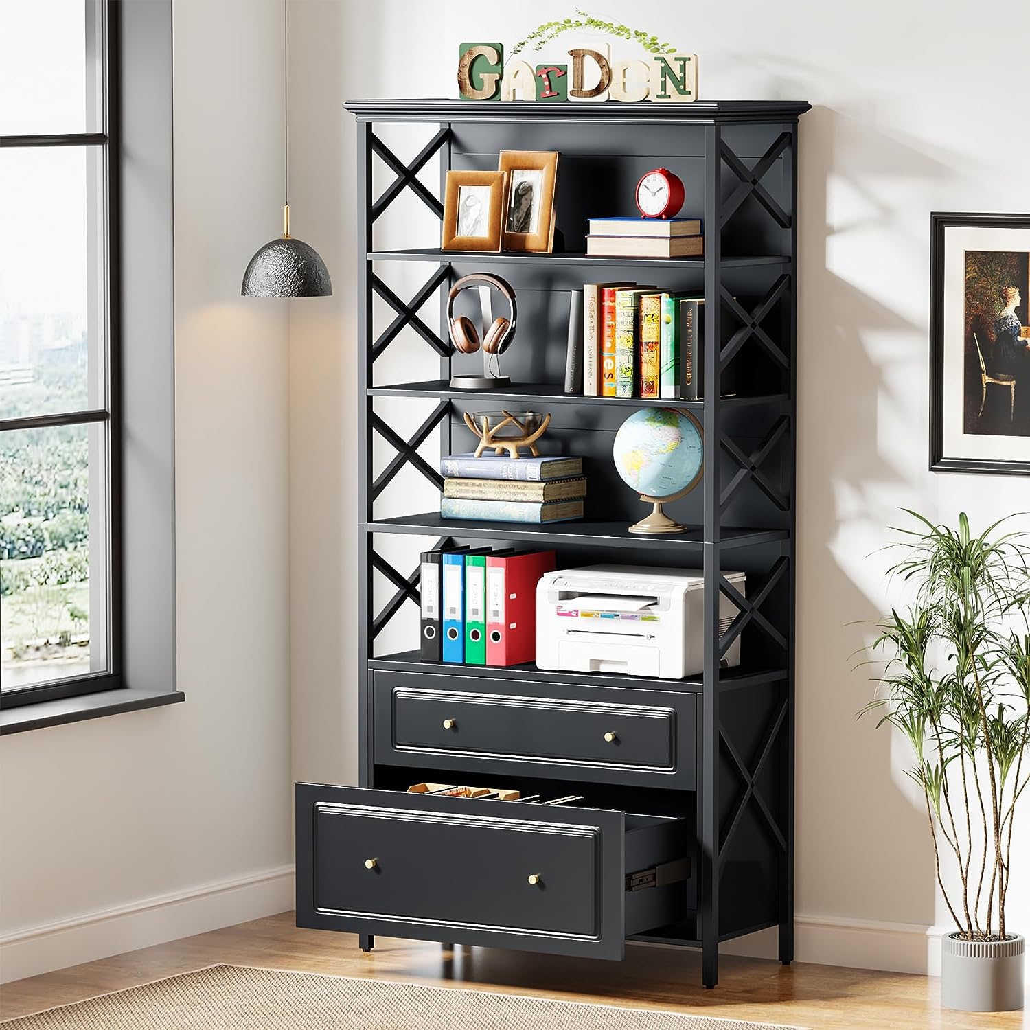 2-Drawer File Cabinet, Vertical Filling Cabinet with Storage Shelves