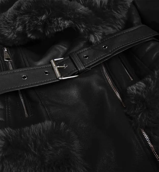 Black fur jacket Leather