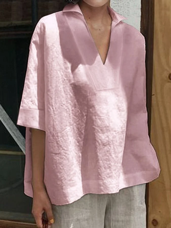 Women's Cotton Linen V-Neck Casual Shirt
