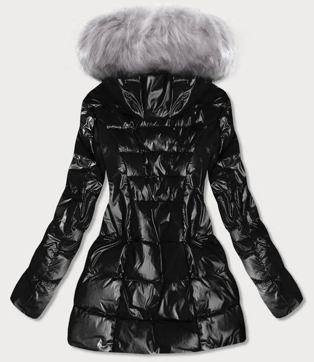 Ladies shiny winter jacket black