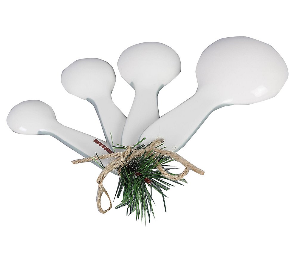 Young's Inc. 4-Piece Ceramic White Winter Measuring Spoons Set