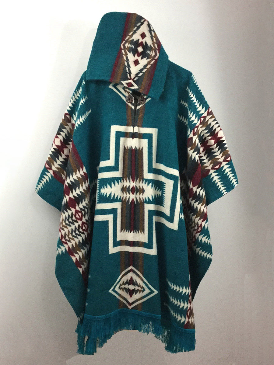 Ethnic Style Geometric Printed Hooded Cloak