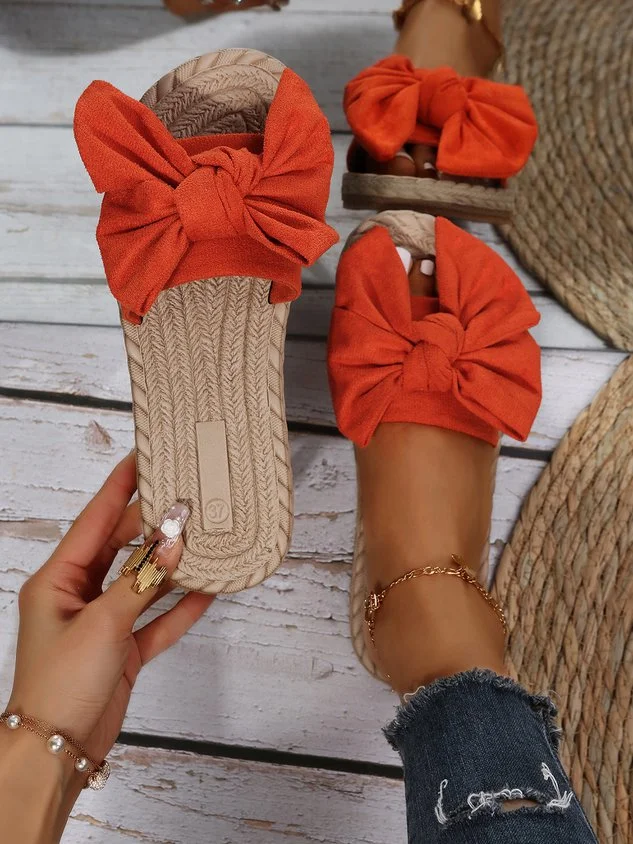 Soft Slippers With Bow Woven Bottom