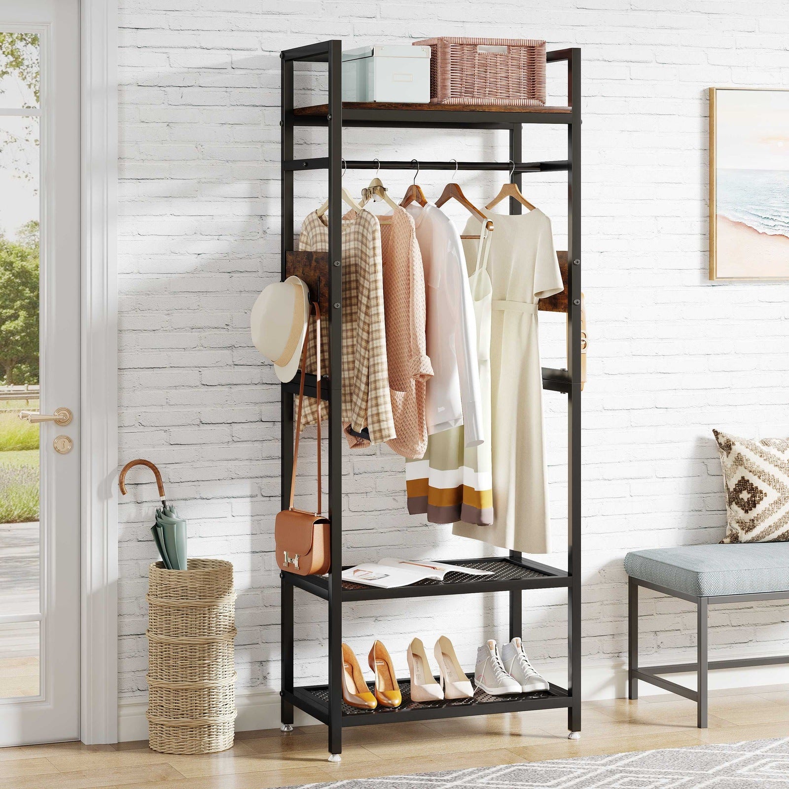 Freestanding Closet Organizer, Small Entryway Coat Garments Rack