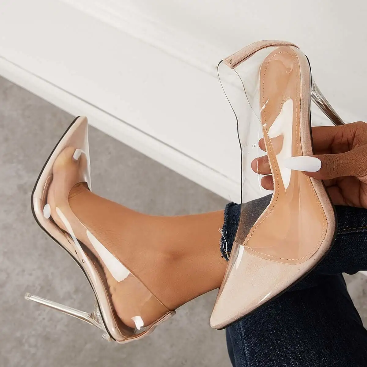Clear Pointed Toe Stiletto High Heels Transparent Party Pumps