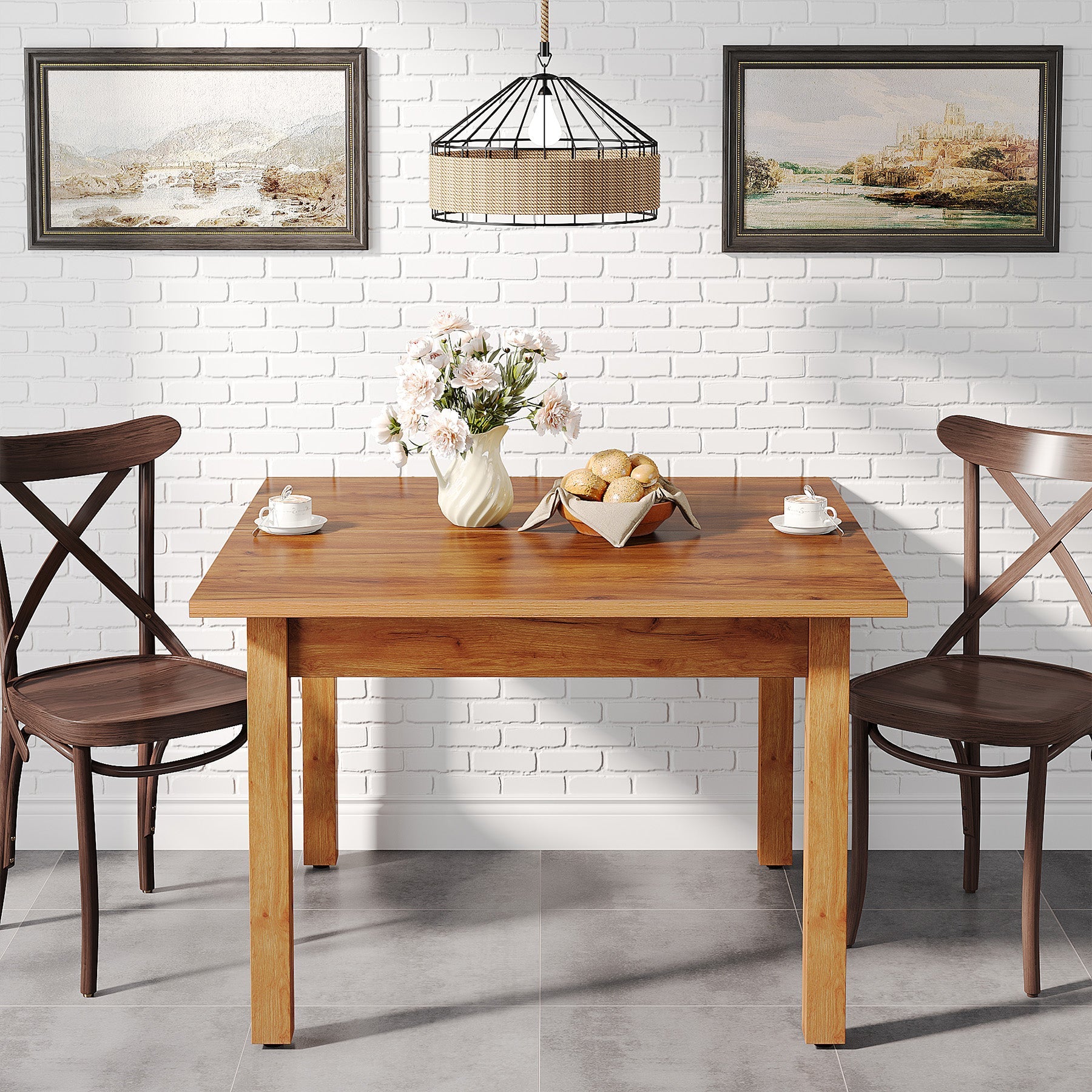 39.4'' Square Dining Table Kitchen Table with Solid Wood Legs for 4