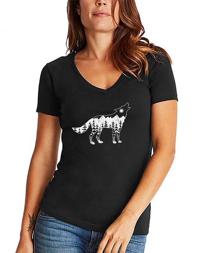 Women's Howling Wolf Word Art V-neck T-shirt