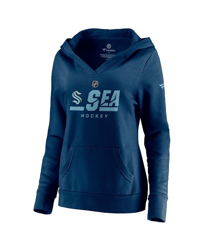 Women's Navy Seattle Kraken Authentic Pro Secondary Logo V-Neck Pullover Hoodie