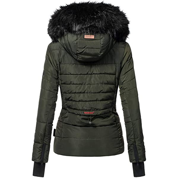 Ladies winter jacket with black faux fur hood A