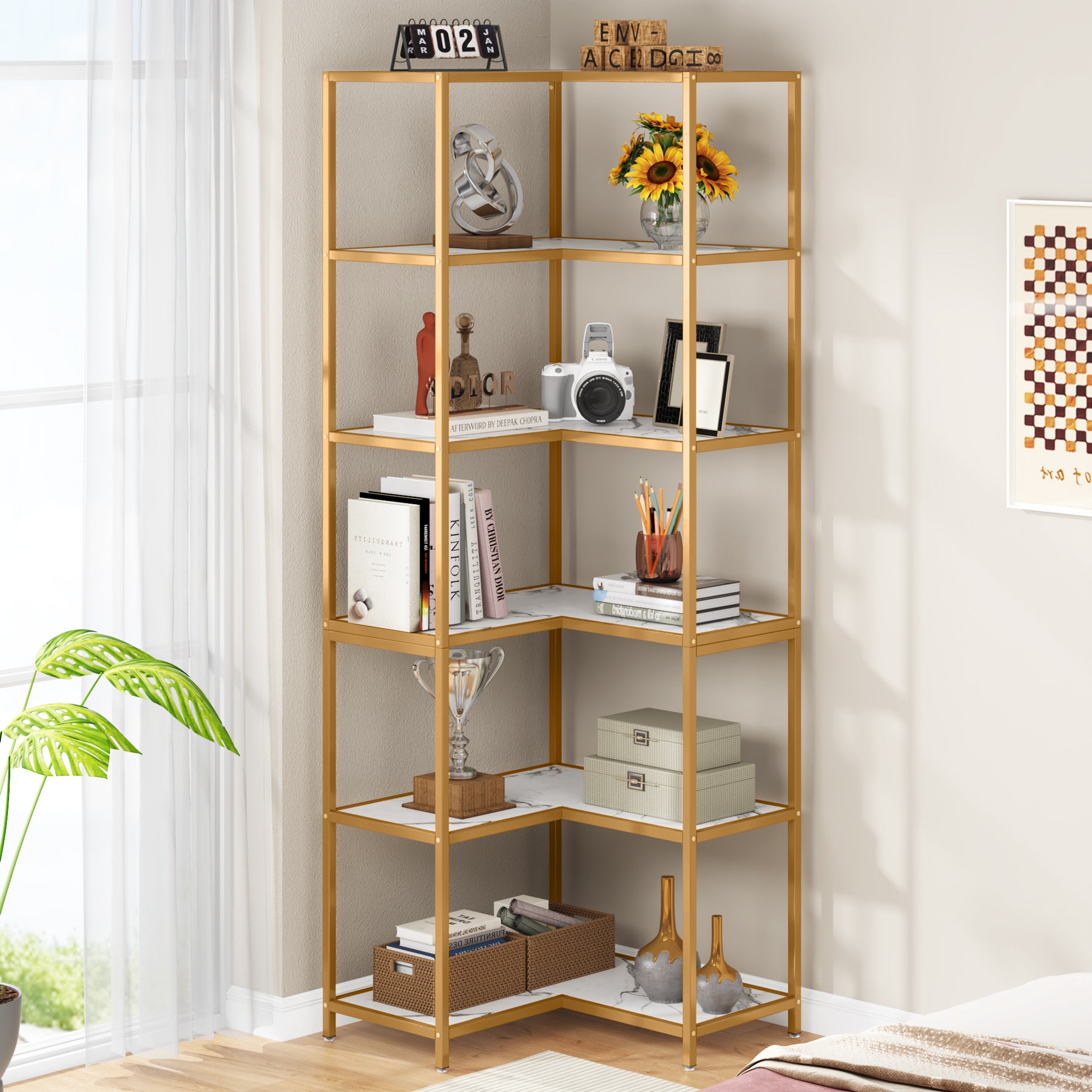 6-Shelf Corner Bookshelf, 70.5