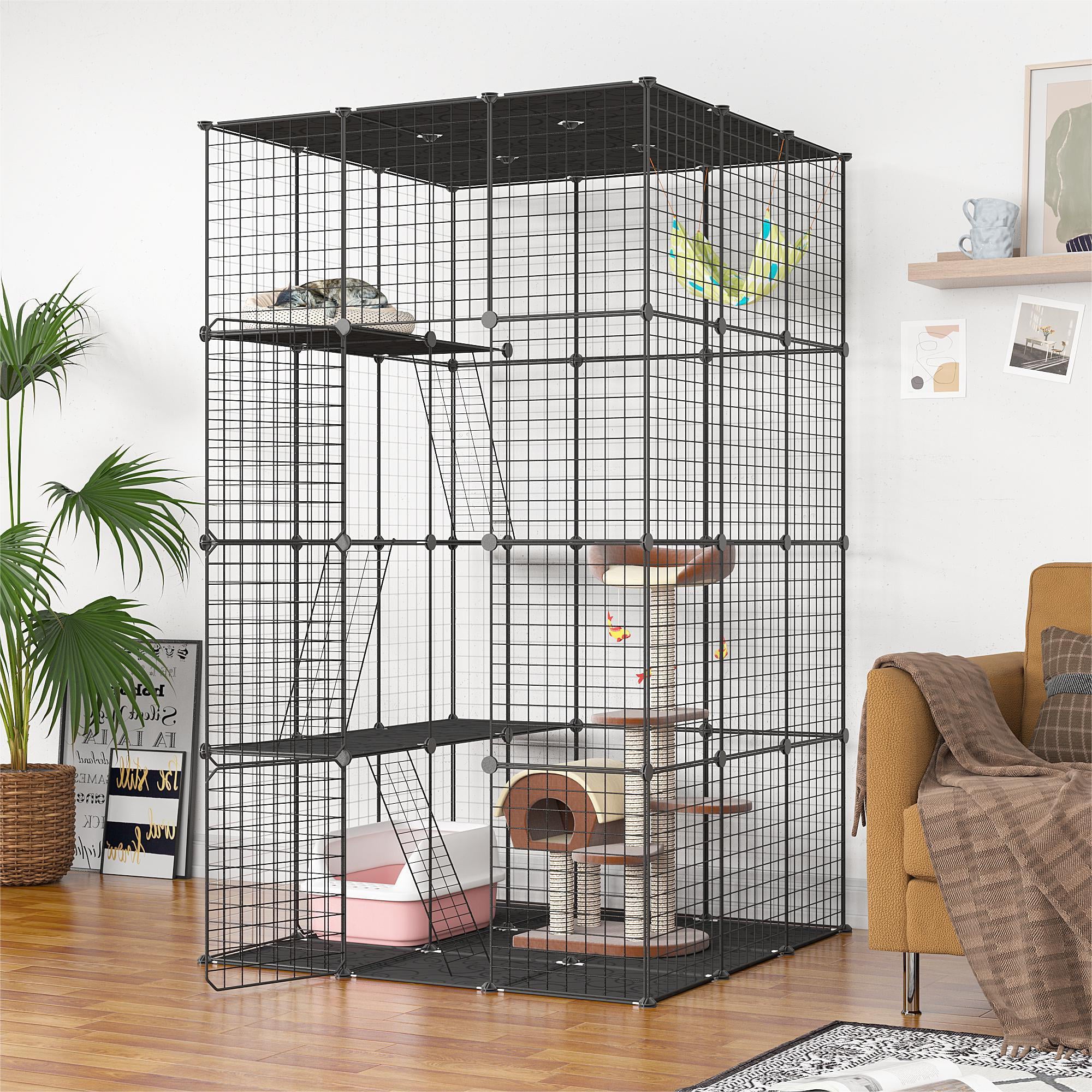 Coziwow Large DIY Cat Cage Playpen Pet Cage for Rabbit Small Animal Indoor， Black