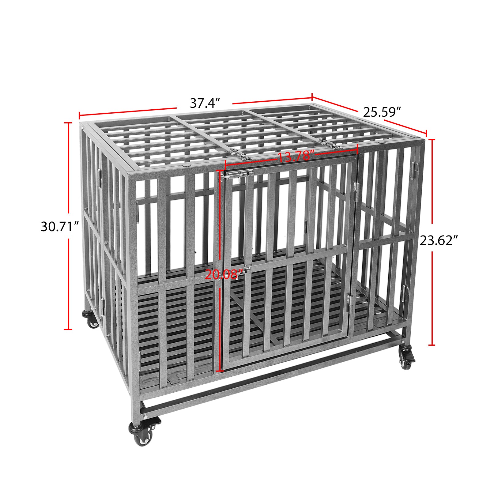 Confote 37Inch Heavy Duty Dog Kennel Strong Metal Dog Cage Pet Crate for Small and Medium Dogs with Four Lockable Wheels， Removeable Tray(Stretching Install)