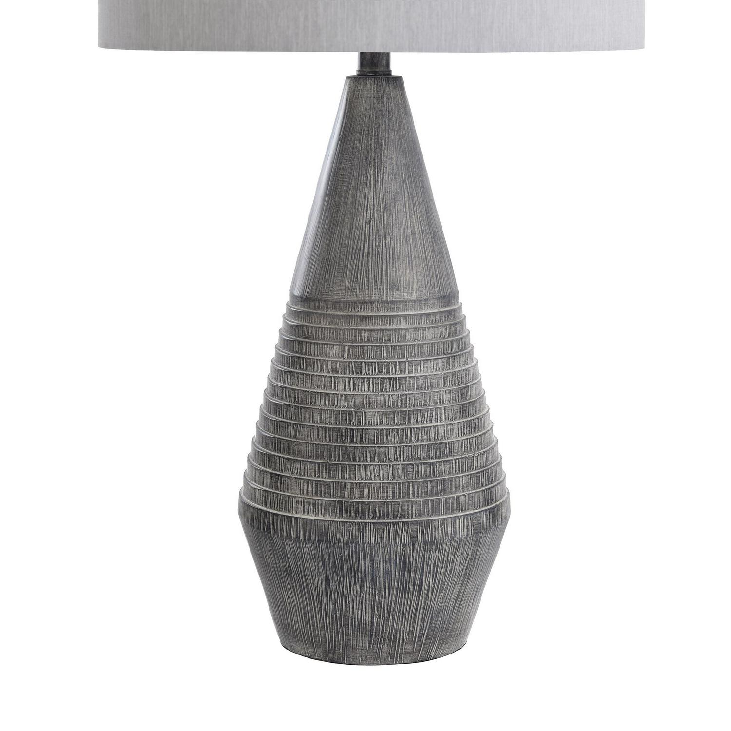 Tipton Farmhouse Tapered Molded Table Lamp Faux Wood Finish， Light Gray Fabric Shade